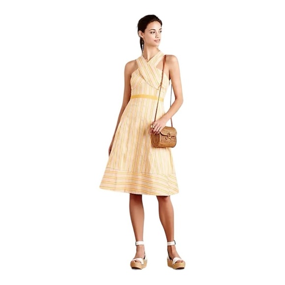 HD in Paris Anthropologie Yellow Stripe Halter Neck Midi Dress Size 8 - Picture 5 of 9